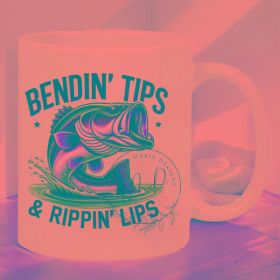 BENDIN' TIPS 11oz Ceramic Coffee Mug - Reusable, Insulated, Travel Mug with Fishing Theme Design - Hand-