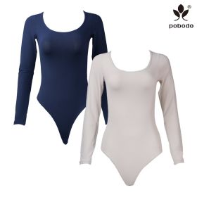 Round Neck Long Sleeved Brushed Warm Jumpsuit (Option: Tibetan blue x rice white-M)